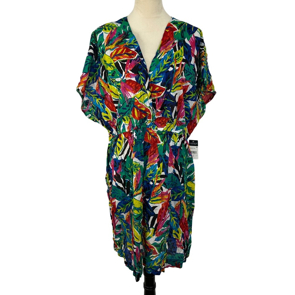 New LAUREN Ralph Lauren Women's 3X Swim Cover Up Dress Multicolor Leaf‎ Print
